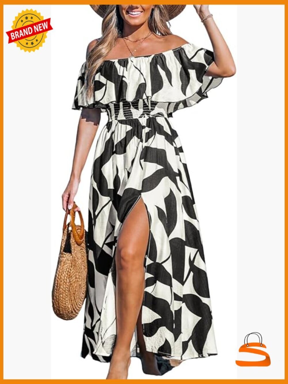 Cupshe Off Shoulder Ruffle Maxi Dress Short Sleeve Backless Slit Beach Party